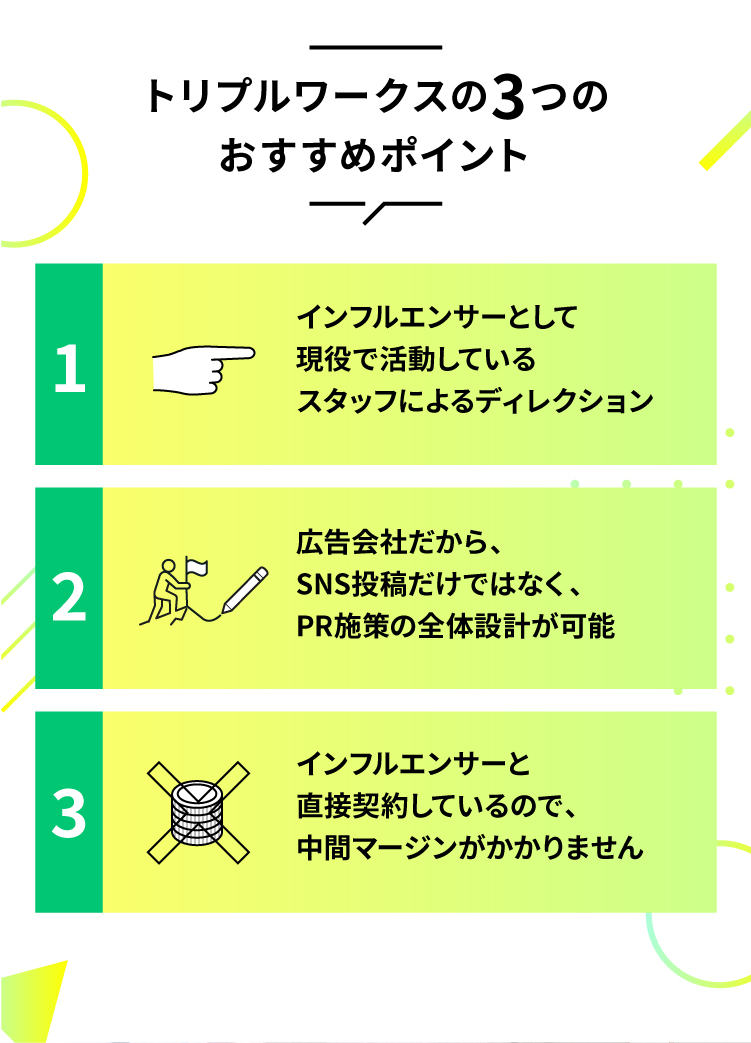 トリプルワークスの3つのおすすめポイント詳細